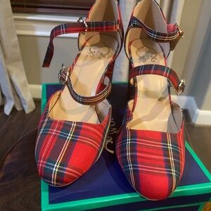 Red plaid heels